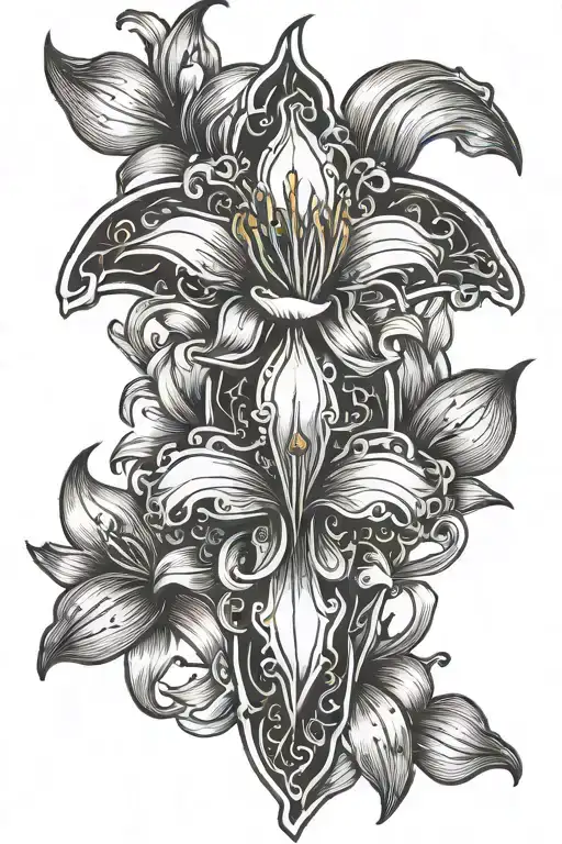 lily with heart cross  tattoo design idea