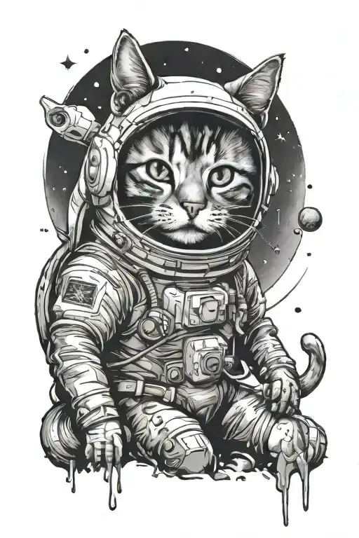 Cat In Space With Astronaut tattoo design idea