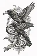 raven and snake fighting each other tattoo design idea
