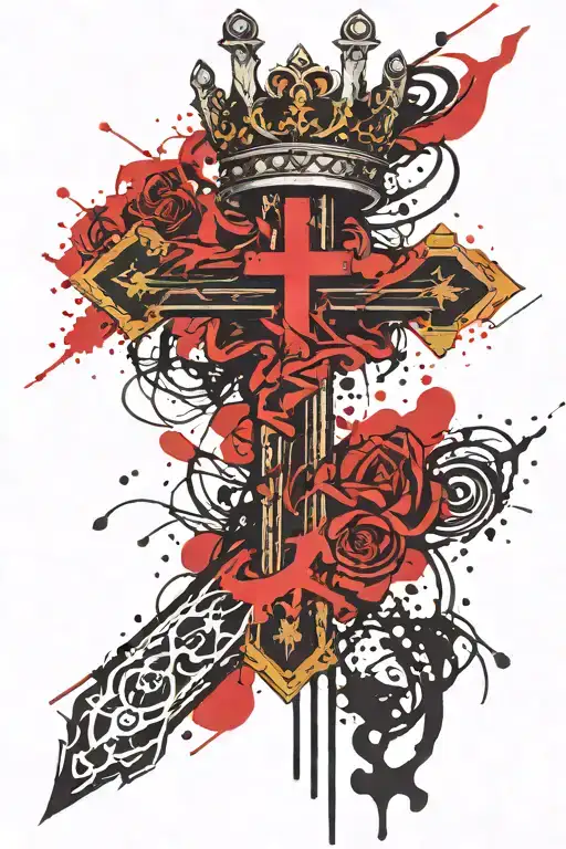 Upside down cross with a crown tattoo design idea