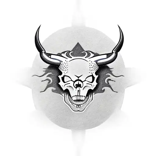 red bull logo instead of sun it's the world with one bull skeleton and the other normal black  tattoo design idea