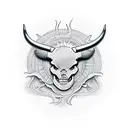 red bull logo instead of sun it's the world with one bull skeleton and the other normal black  tattoo design idea