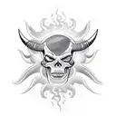 red bull logo instead of sun it's the world with one bull skeleton and the other normal black  tattoo design idea