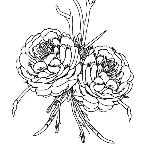 mule deer antlers with peonies flowers tattoo design idea