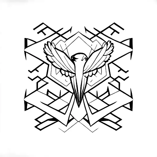Create a minimalist tattoo of an eagle soaring through a freestyle geometric pattern. tattoo design idea