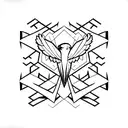 Create a minimalist tattoo of an eagle soaring through a freestyle geometric pattern. tattoo design idea