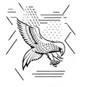 Create a minimalist tattoo of an eagle soaring through a freestyle geometric pattern. tattoo design idea