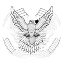 Create a minimalist tattoo of an eagle soaring through a freestyle geometric pattern. tattoo design idea