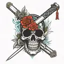 Katana sword, skeleton hand holding tattoo design idea