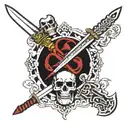 Katana sword, skeleton hand holding tattoo design idea