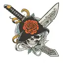 Katana sword, skeleton hand holding tattoo design idea
