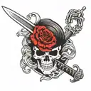 Katana sword, skeleton hand holding tattoo design idea