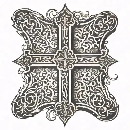 cross with an Armenian Bible verse written tattoo design idea