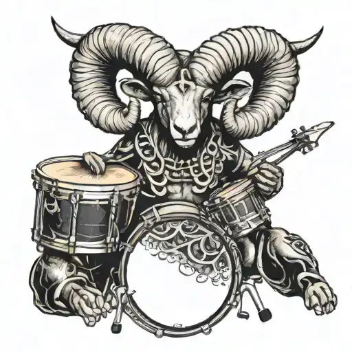 half human half ram playing the drum set your heart ablaze tattoo design idea