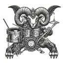 half human half ram playing the drum set your heart ablaze tattoo design idea