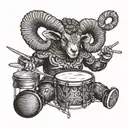 half human half ram playing the drum set your heart ablaze tattoo design idea