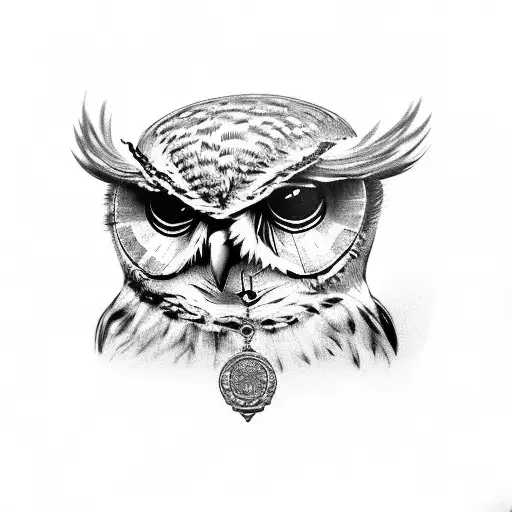 Owl, jester, pocket watch tattoo design idea