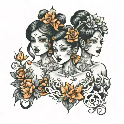 trio sister tattoo design idea