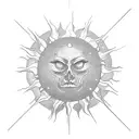 sun reflecting light off hilltop window panes tattoo design idea