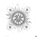 sun reflecting light off hilltop window panes tattoo design idea