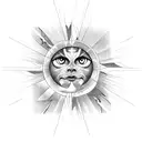 sun reflecting light off hilltop window panes tattoo design idea