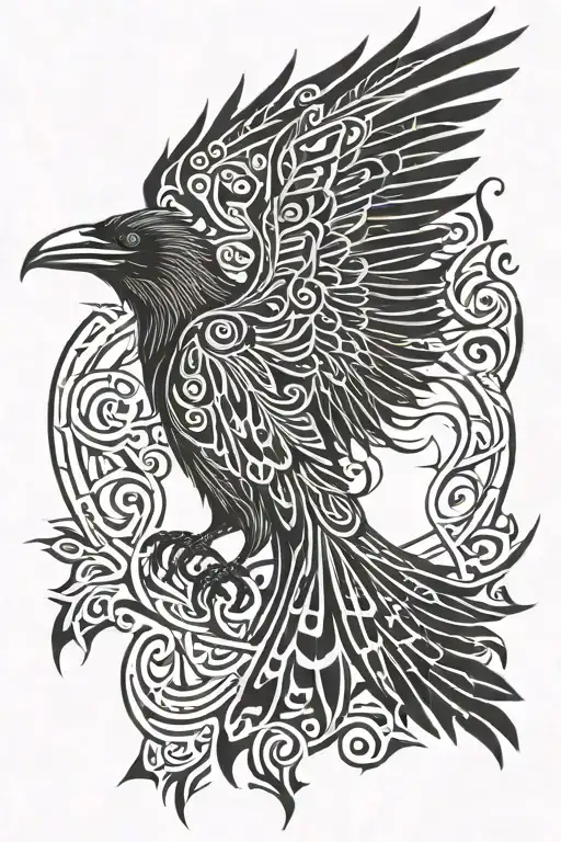 raven with outstretched wings tattoo design idea