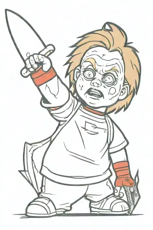 chucky with bloody knife and cash bag tattoo design idea