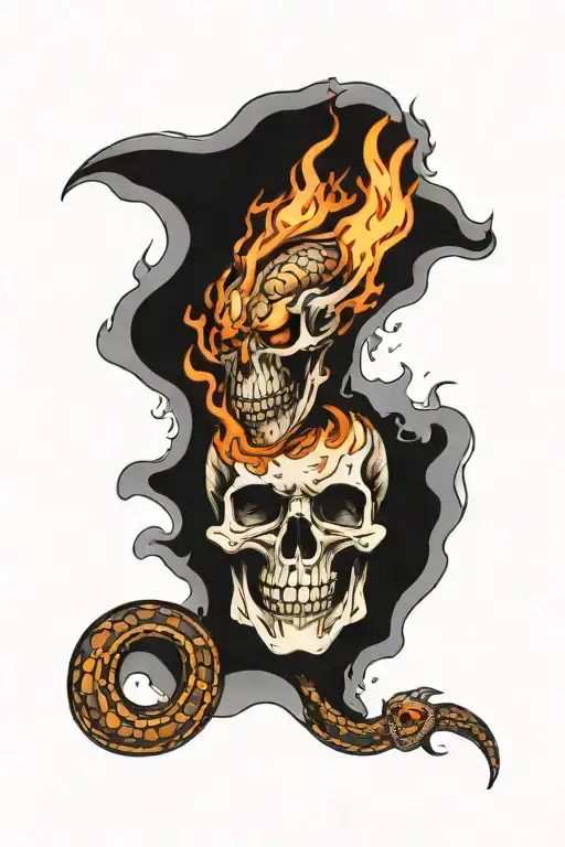 skull with fire inside warpped with a snake tattoo design idea