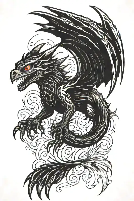 toothless the night fury emerging like a phoenix rising from the ashes flying up stretched out happy relieved playful tattoo design idea