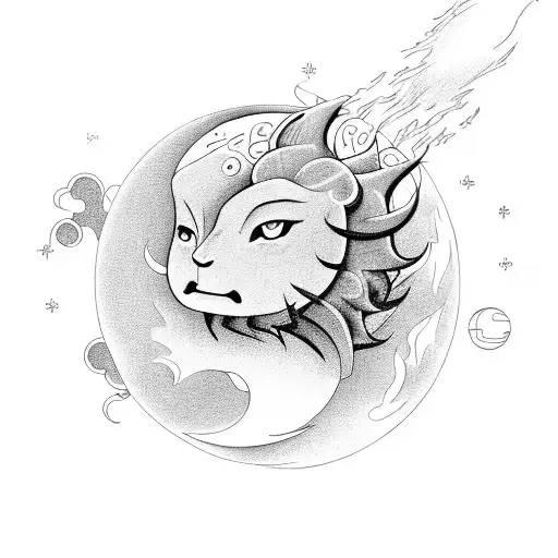 An open book with a whimsical sun and moon embracing fire and water as the backdrop tattoo design idea