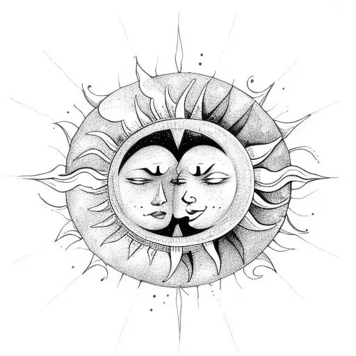 Sketch Whimsical Celestial Sun And Moon Tattoo Idea Blackink Ai