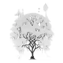 Mystical forest intertwined with elegant script tattoo design idea