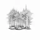 Mystical forest intertwined with elegant script tattoo design idea