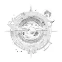 Celestial Library sun moon embracing tattoo design idea