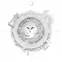 Celestial Library sun moon tattoo design idea