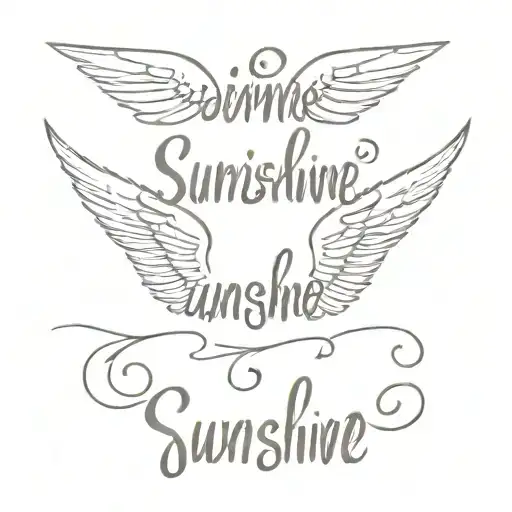 the word "sunshine" in cursive, with 2 simple angel wings on each side tattoo design idea