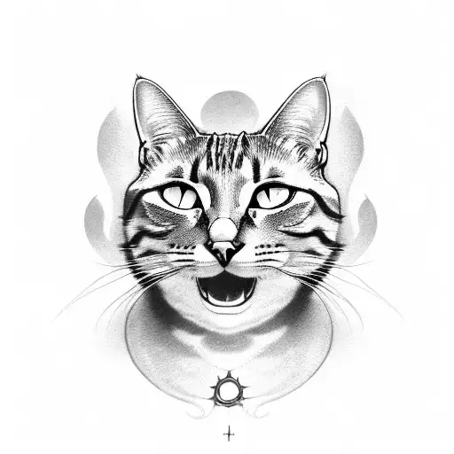 cat with hermetic symbols tattoo design idea