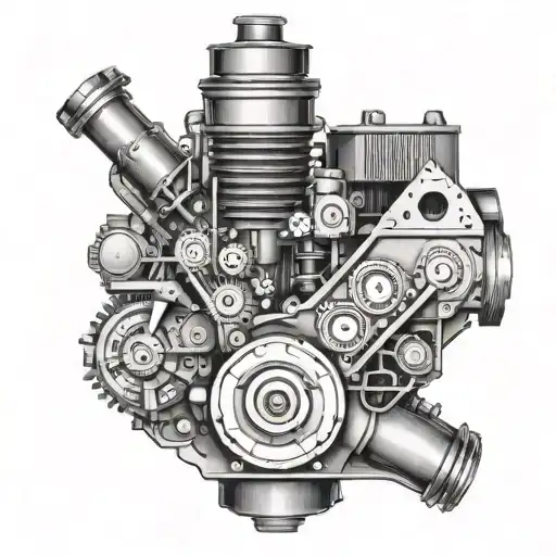 Mechanical tools forming a border around a detailed Volvo 240 engine tattoo design idea