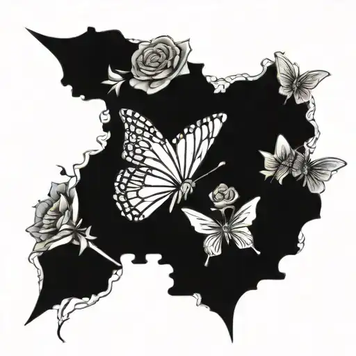 roses, 3 butterflies, puzzle shaped heart, stars, sword, Japanese cherry blossoms tattoo design idea