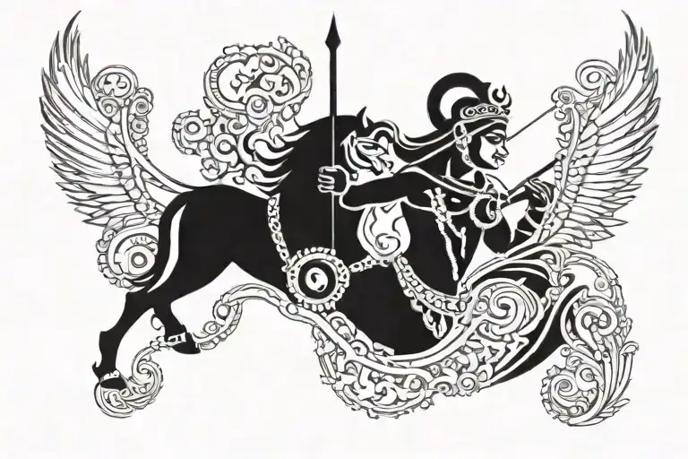 Band tattoo in which the scene of krishna guiding arjuna with the bow being a representation of any of lord shiva’s weap tattoo design idea