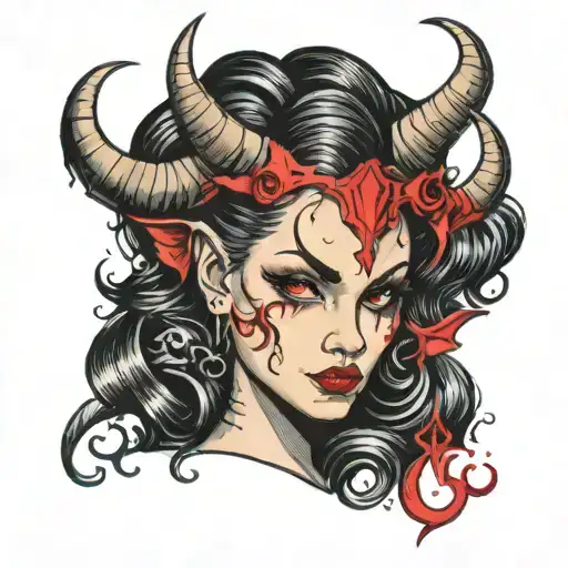 devil girl with horns   tattoo design idea