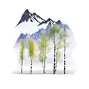 birch tree with 3 trunks and mountains in background tattoo design idea
