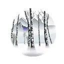 birch tree with 3 trunks and mountains in background tattoo design idea