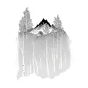 birch tree with 3 trunks and mountains in background tattoo design idea