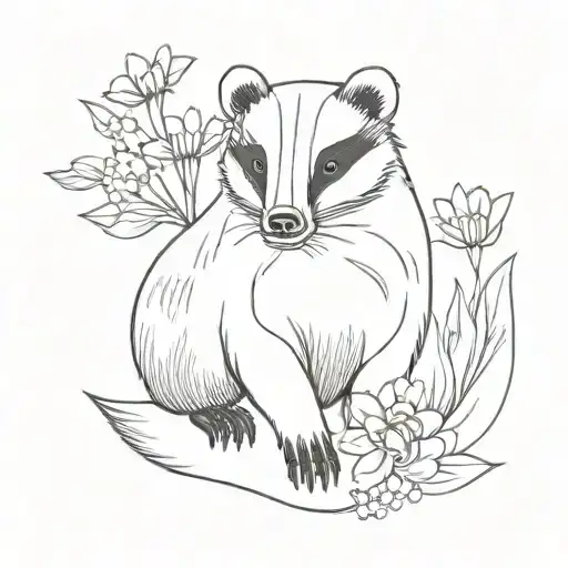 cute badger with flowers  tattoo design idea