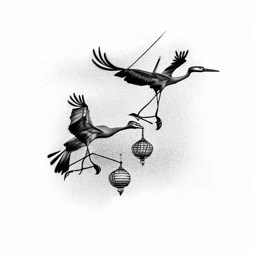 two cranes taking off for flight tattoo design idea