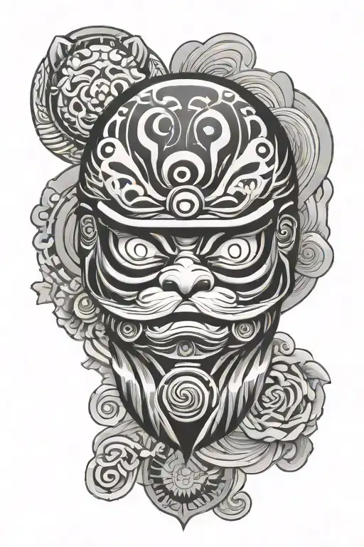 daruma doll surrounded tattoo design idea