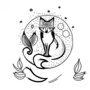 Cat and fox behind full moon tattoo design idea