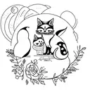 Cat and fox behind full moon tattoo design idea