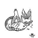 Cat and fox behind full moon tattoo design idea
